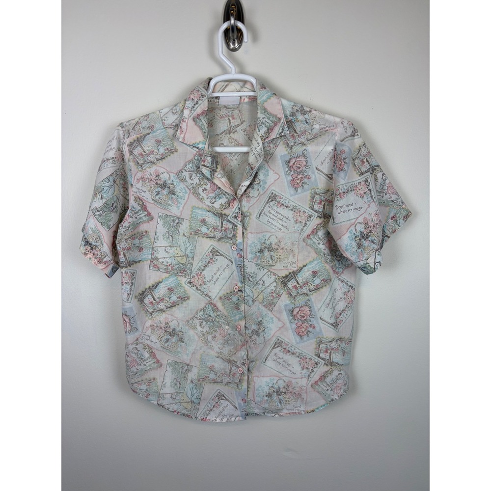 Haband For Her Shirt Large Pink Victorian Postcard Vintage Love Letter Button Up
